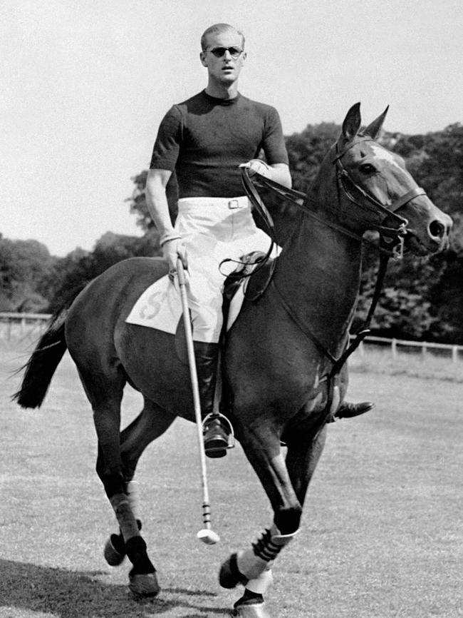 Prince Philip playing polo in 1950. Picture: AFP.