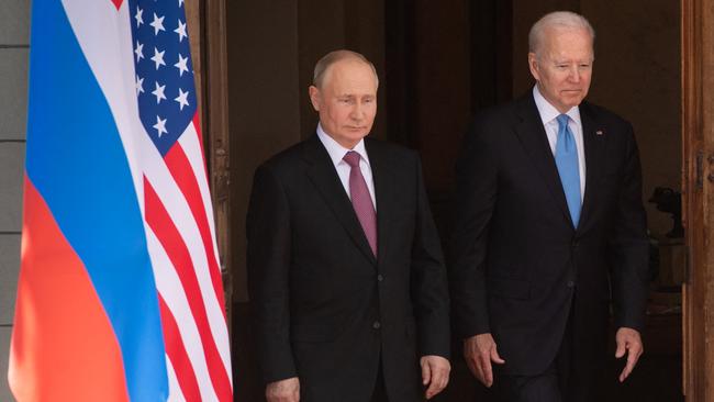 US President Joe Biden (R) and Russian President Vladimir Putin arrive for a US-Russia summit at Villa La Grange in Geneva in 2021.