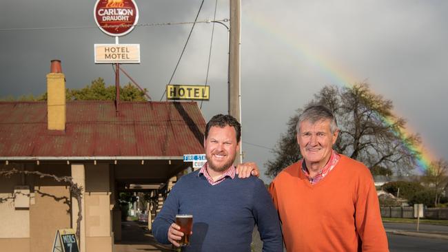 Dan outside his new pub and with the old owner Chip Kipniak. Picture: Jason Edwards