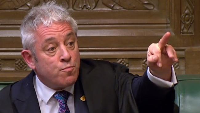 The speaker of the Commons, John Bercow, gesturing as he officiates in the house yesterday. Picture: House of Commons via AFP