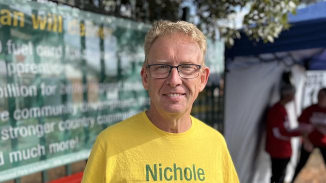 Liberal ACT MLA Mark Parton campaigning for Nichole Overall in Queanbeyan. Picture: Julia Kanapathippillai