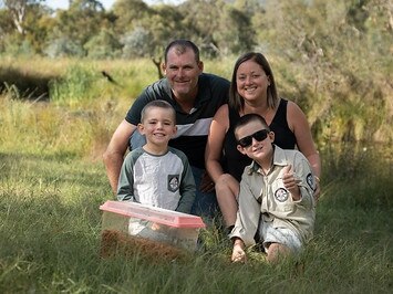 Steven Deighton (left back), Samantha Deighton, Parker Deighton (front left) and Oliver Deighton. Picture: Make-A-Wish Australia