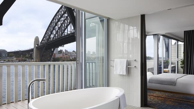 Supplied Editorial Bathroom views from the Admiral Suite at Pier One Sydney Harbour.