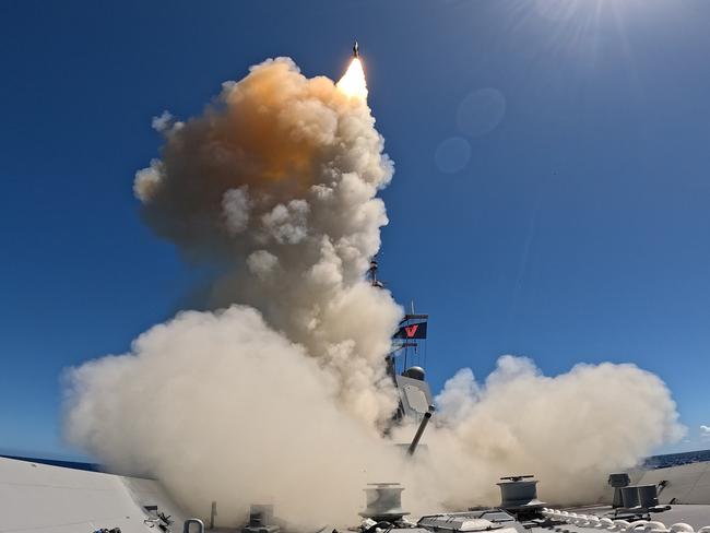 HMAS Sydney fires the Royal Australian Navyâ€™s first standard missile 6 (SM-6) during Exercise Pacific Dragon 2024. *** Local Caption *** The Royal Australian Navy has achieved a major milestone with the first-of-class firing of standard missile 6 from a Hobart class destroyer in August 2024. This is aligned to the Australian Government Direction announced in the 2023 Defence Strategic Review and in the 2024 National Defence Strategy. Picture: Defence