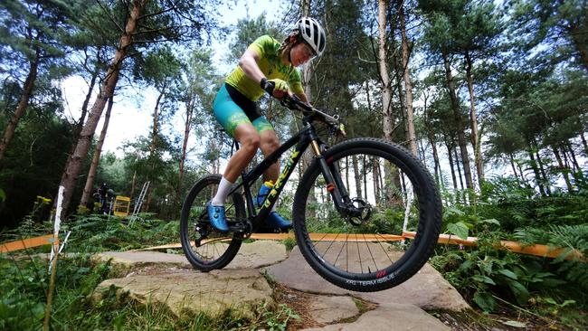 Zoe Cuthbert on her way to mountain biking silver. Picture: Stephen Pond/Getty Images