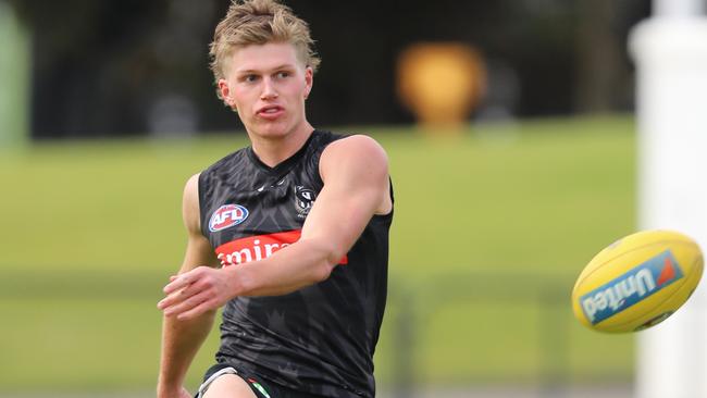 Rantall at Collingwood training. He said he developed his game significantly at the club. Picture: Alex Coppel