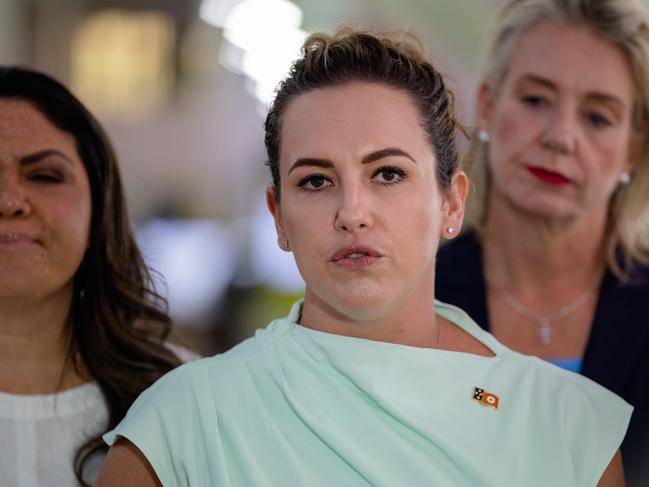 NT Chief Minister Lia Finocchiaro as Dutton Coalition Government has pledged cheaper Top End airfares by removing the laws that prevent foreign airlines from landing in Darwin to collect passengers for domestic destinations. Picture: Pema Tamang Pakhrin