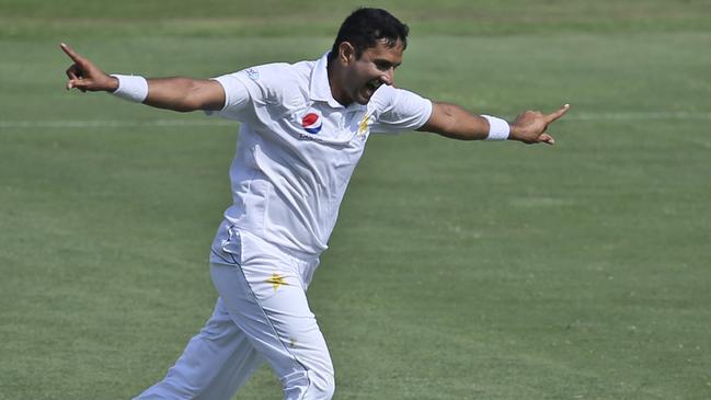 Mohammad Abbas celebrates dismissing Shaun Marsh. Picture: AP