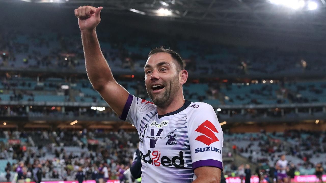 Cameron Smith celebrates after winning the 2020 NRL grand final. Picture: Cameron Spencer/Getty Images