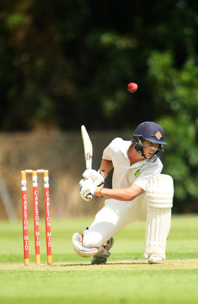 Nathan McSweeney takes cover while batting in 2017. Picture: Justin Kennedy