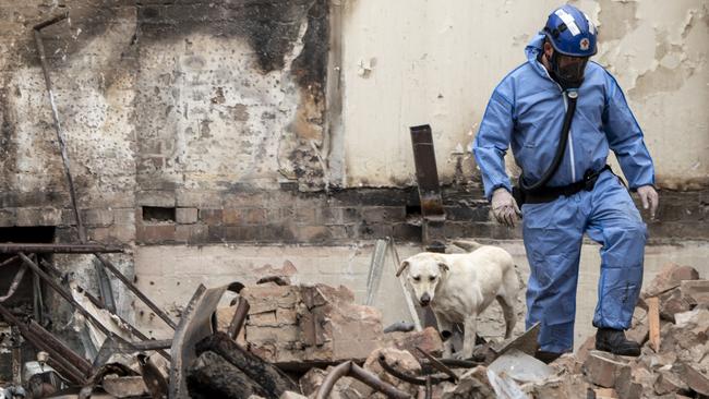 Snr Constable David Jarnet pictured at the site of Surry Hills fire. Picture: NCA NewsWire, Monique Harmer