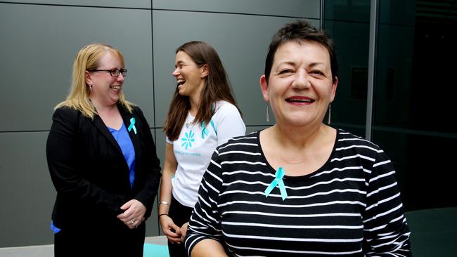 Hills Shire councillor Dr Michelle Byrne, Ovarian Cancer Australia volunteer community ambassador Joanne Stefanovic and ovarian cancer survivor Catherine Wileman. Pictures: Peter Kelly