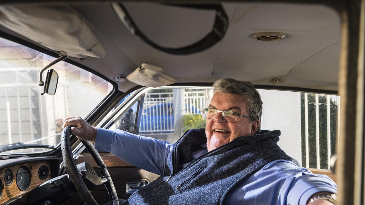 Derek Tuffield with his restoration project, a Triumph car, as the Lifeline Darling Downs CEO announces his retirement, Tuesday, August 17, 2021. Picture: Kevin Farmer