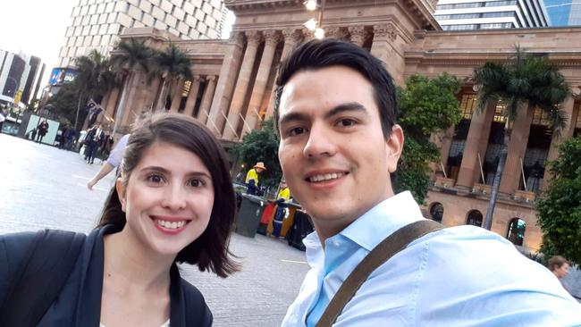 International student Sara Mejia Munoz and her husband Jaime Gutierrez were loving Brisbane before the coronavirus hit. Photo: Supplied.