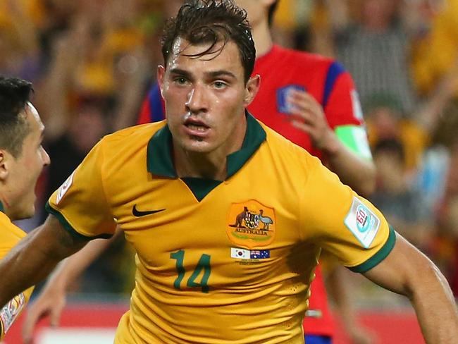 SYDNEY, AUSTRALIA - JANUARY 31: James Troisi of Australia celebrates after scoring a goal during the 2015 Asian Cup final match between Korea Republic and the Australian Socceroos at ANZ Stadium on January 31, 2015 in Sydney, Australia. (Photo by Mark Kolbe/Getty Images)