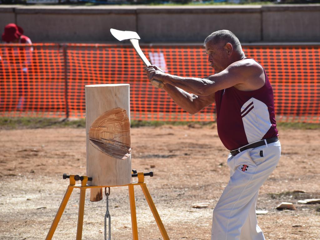 Tony Arrowsmith from Blackbutt competes in the wood chop competition at the Fraser Coast Ag Show. Photo: Stuart Fast