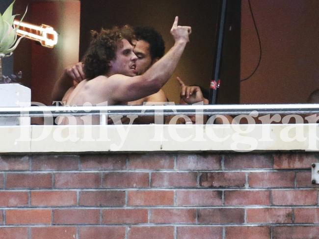 Players on the balcony of Sydney’s Harbour View Hotel in The Rocks. Picture: Justin Lloyd.