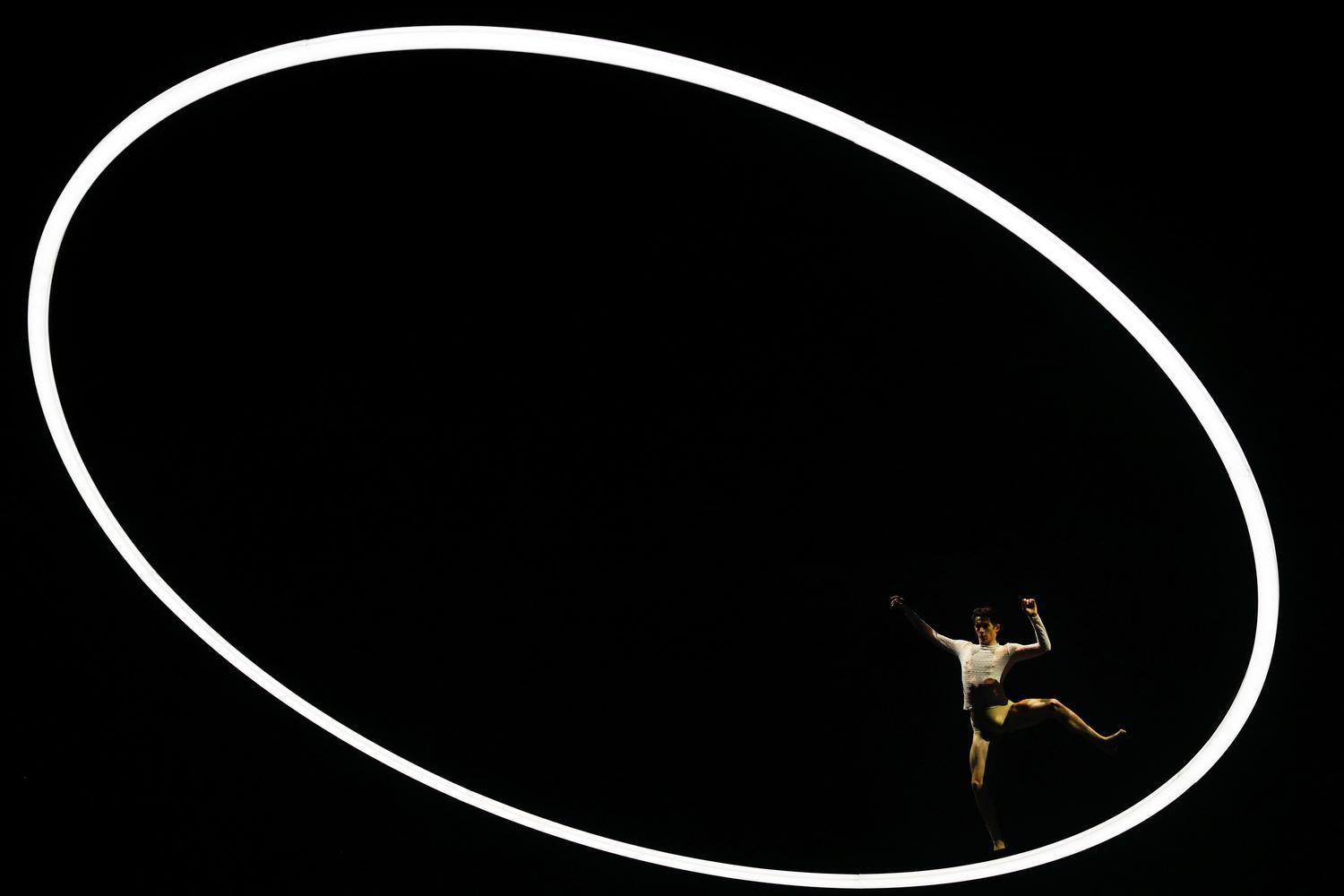 Dancers from The Australian Ballet rehearse Circle Electric, an electrifying contemporary work by resident choreographer Stephanie Lake. Picture: Jonathan Ng