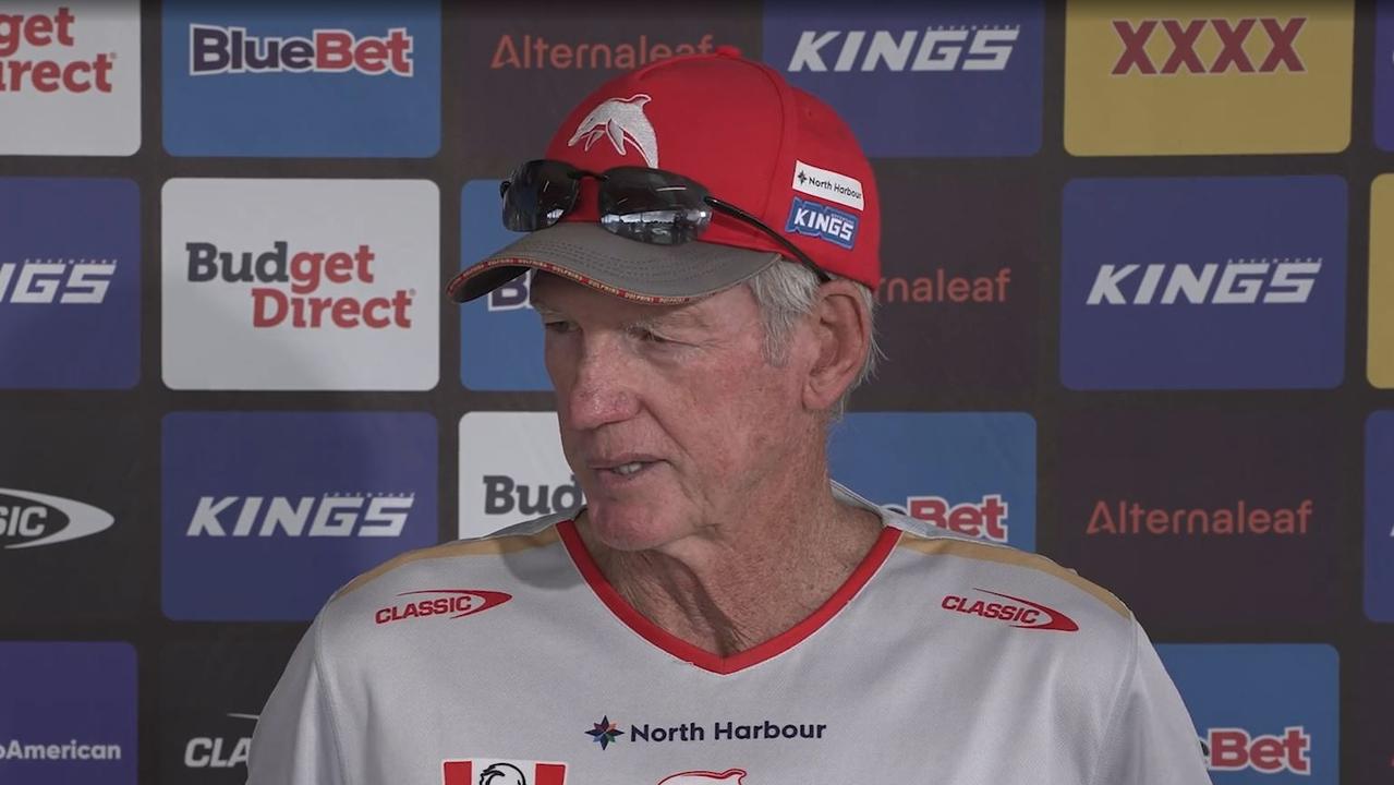 Wayne Bennett speaks to media.