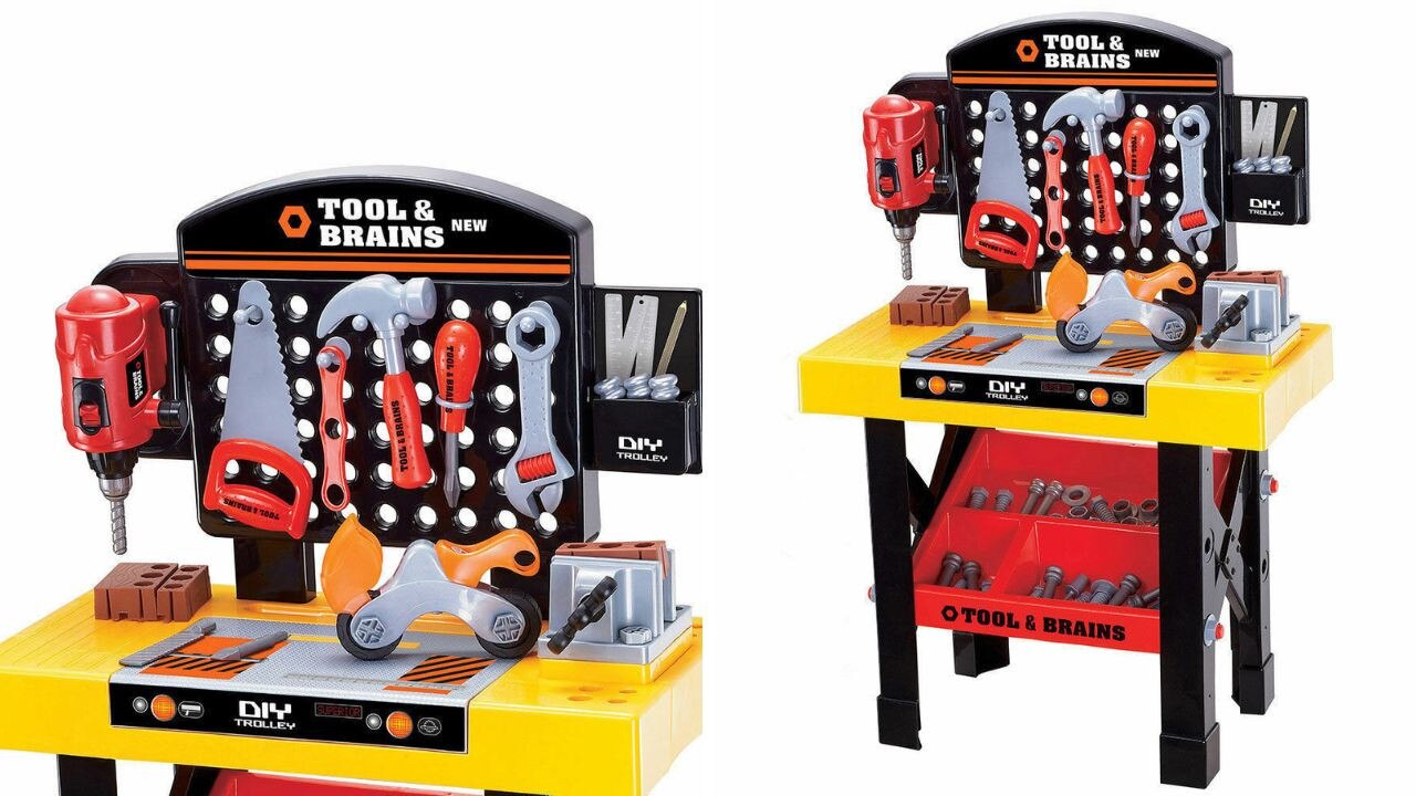 DIY Workbench Tools Pretend Role Play Toy Set/Saw Drill Hammer nut