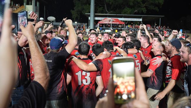 Litchfield Bears celebrate victory over Nightcliff after the 2018 NRL NT Grand Final. Picture PATRINA MALONE