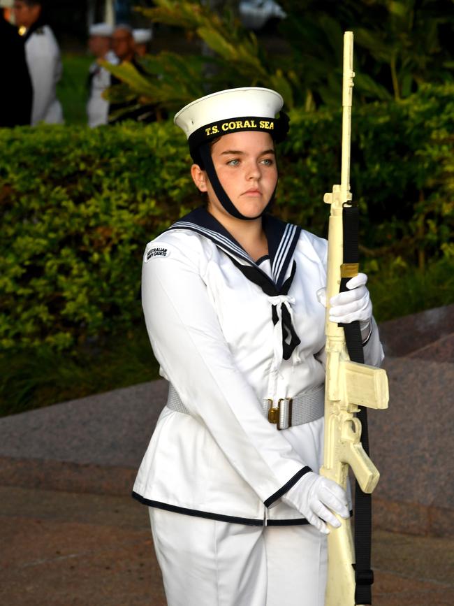 Commemoration dawn service for 80th anniversary of the Battle of the Coral Sea at Anzac Park, Townsville. Navy cadet from TS Coral Sea, part of the catafalque party. Picture: Evan Morgan