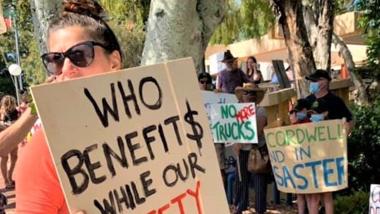 Hinterland residents rally against the Kin kin Quarry trucks at Noosa Council.