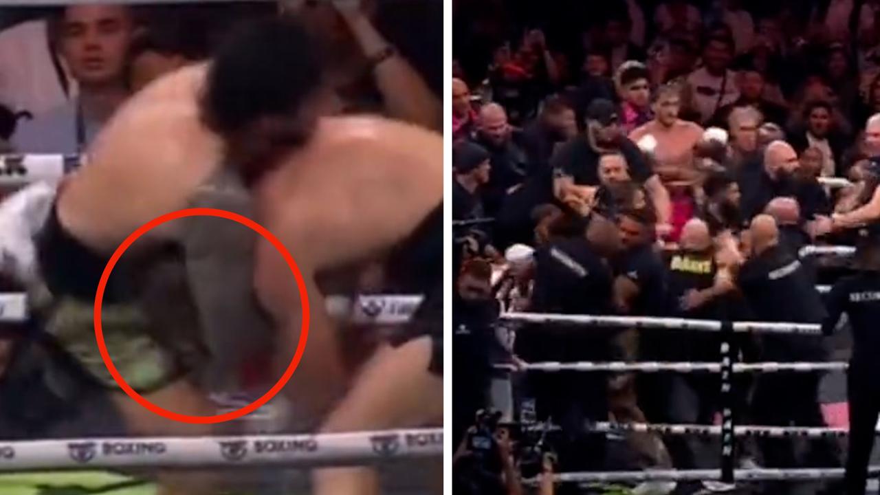 Dillon Danis attempted a choke on Logan Paul in their boxing bout. Picture: Supplied