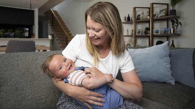 New mum Hayley Devereux says childcare for baby Jac will cost $2500 a month in out-of-pocket expenses. Picture: Arsineh Houspian