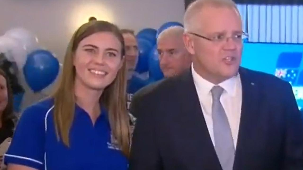 Former Liberal party staffer Brittany Higgins pictured with Prime Minister Scott Morrison while she worked for the party. Picture: ABC News