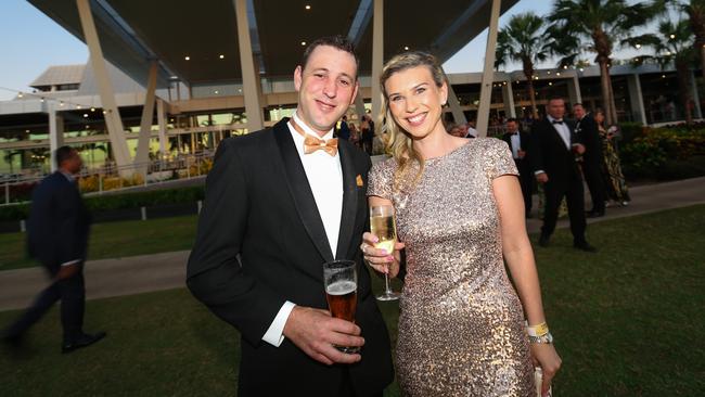 Adam Arnold and Teyghan Stadelbauer at the Great Northern Darwin Cup Gala Ball at Sky City Casino.Picture GLENN CAMPBELL