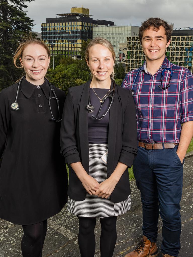 Young doctors of the year. Registrar Clare Rayner, RMO Victoria Murton and Intern Chris Alexander. Picture: Linda Higginson