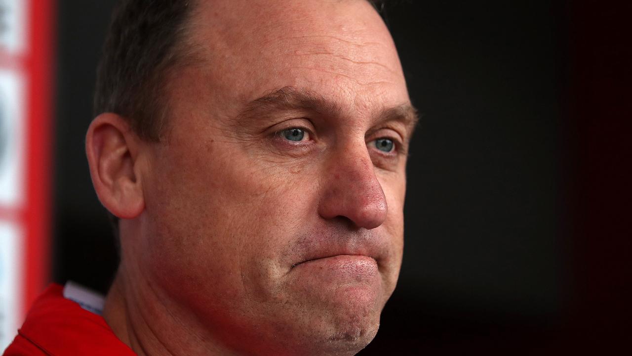 Sydney Swans coach John Longmire at his weekly Monday press conference after being linked to the vacated coaching position at North Melbourne. Picture: Phil Hillyard