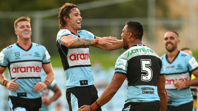 Nicho Hynes has the right-side attack of the Sharks humming. Picture: Mark Metcalfe/Getty Images