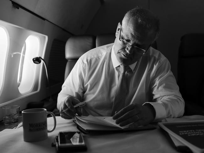 Scott Morrison flying back to the Shire from Tasmania on election day. Picture: Adam Taylor