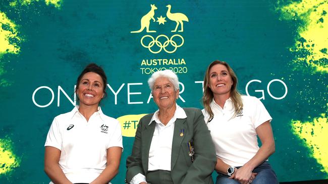 Pearson with legendary Olympian Dawn Fraser and Chloe Esposito at a One Year to Tokyo event last month. Picture: Phil Hillyard