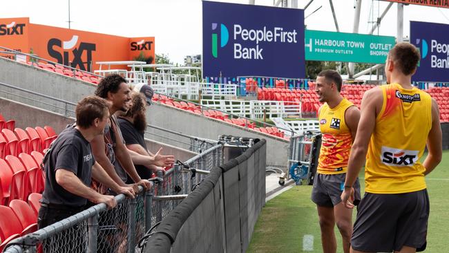 Cast of all-Australian AFL play met the real deal on Friday, coming face-to-face with Gold Coast Sun's footy stars. Picture: Supplied