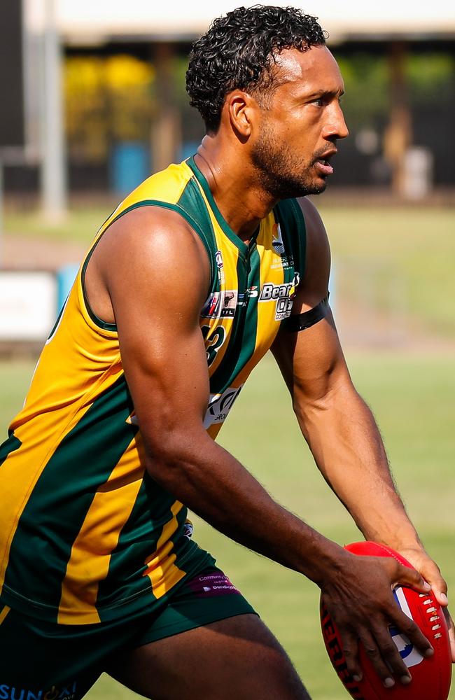 Thomas Motlop was a threat in front of goal for PINT against Waratah. Picture: Celina Whan / AFLNT Media