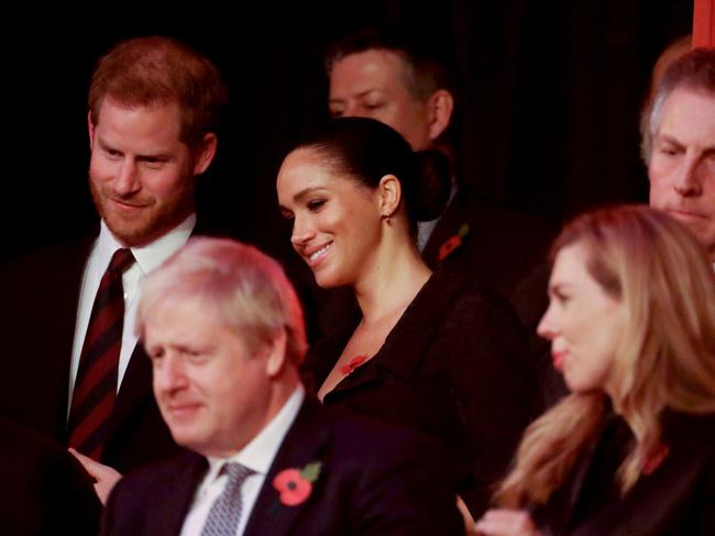 The royal pair sat behind British PM Boris Johnson and partner Carrie Symonds. Picture: Chris Jackson