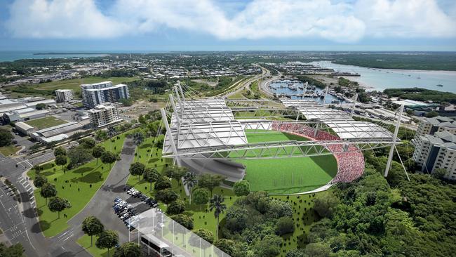 Artist impression of the proposed AFL stadium for the Darwin CBD. Picture: SUPPLIED