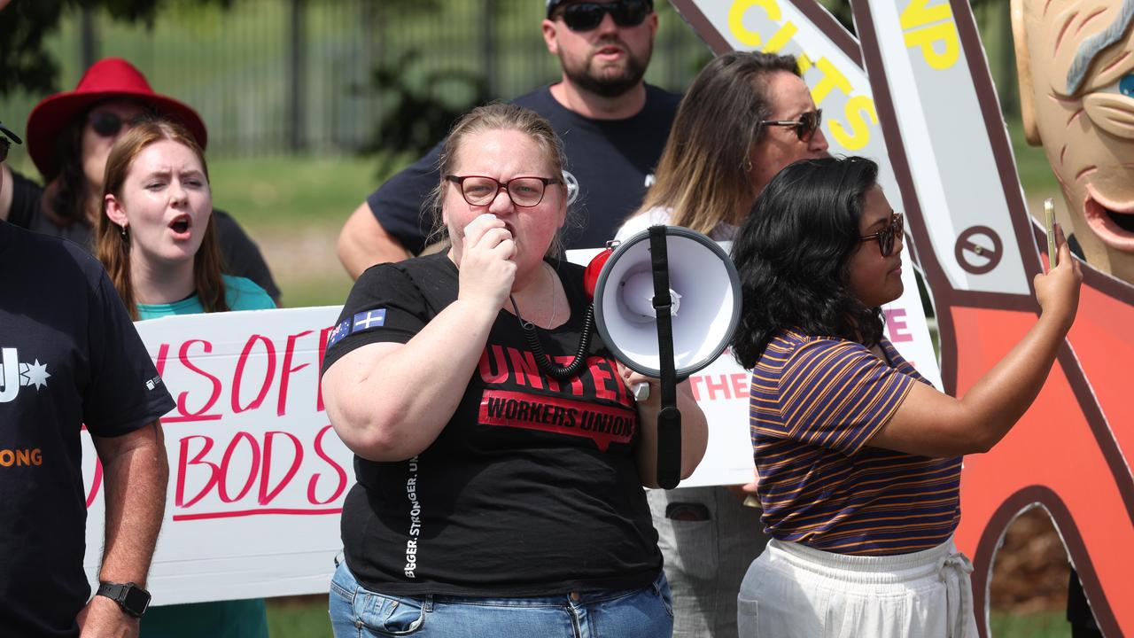 ‘My body, my choice’: Protesters gatecrash LNP’s campaign launch