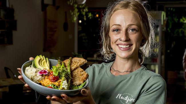 Mudjira Village Eatery in Mudgeeraba is the winner of the Best of the Gold Coast: best breakfast cafe. Kirsten Green holding a Nourishing Bowl. Picture: Jerad Williams