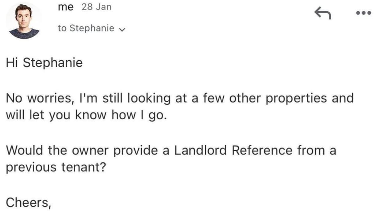 An Aussie comedian revealed he had his rental application cancelled after a terse back-and-forth with his real estate agent.