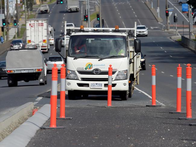 Works were still continuing at the traffic lights on Canterbury Rd outside Heathmont Village last week, despite the project’s original estimated finish date of mid-May. Picture: STEVE TANNER