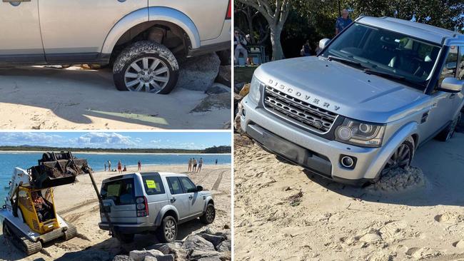 A car that had to be pulled from the sand at the Noosa Spit. Picture: Clayton‘s Towing Facebook