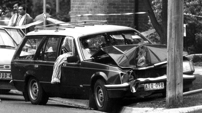 Graeme Jensen’s smashed car after police shot him dead in Narre Warren.