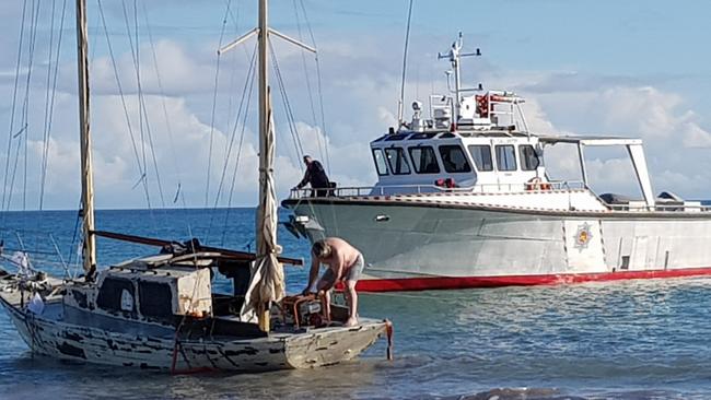 MFS vessel Gallantry comes to the rescue of the stranded yacht at North Haven. Picture Mark Young