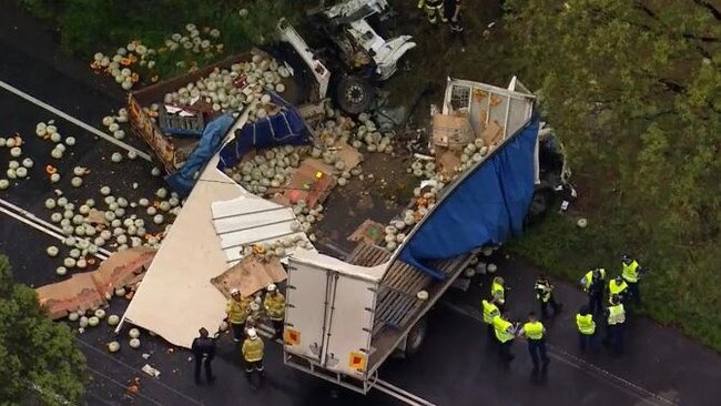 Motorists are being warned of traffic chaos after two trucks collided on a major Sydney road on Tuesday morning. Picture: 9News