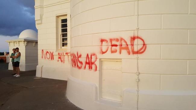 Locals wake to find the Byron Bay lighthouse vandalised on Friday morning.