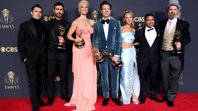 Waddingham with Jason Sudeikis and the Ted Lasso team at this year’s Emmy Awards. Picture: Rich Fury/Getty Images